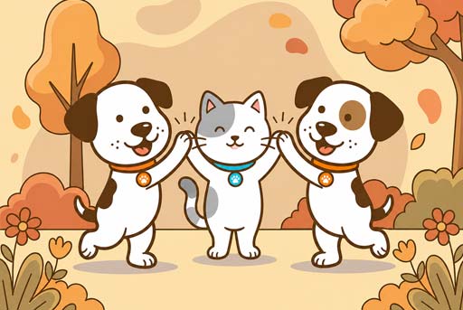 Illustration of pets meeting